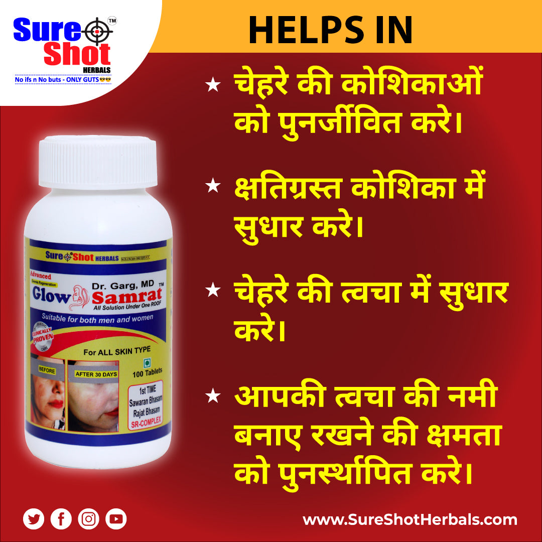 Dr.Garg's M.D. - Glow Samrat Tablets (100 Pcs) For Regenerating Face Epithelial Cell, Improve Damaged Cell, Improve Face Skin