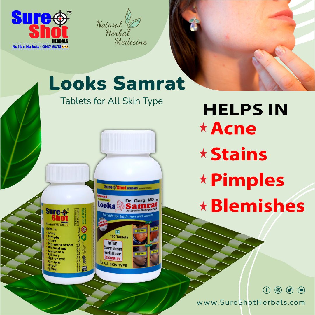 Dr.Garg's M.D. - Looks Samrat Tablets (100 Pcs) For Acne And Pimple, Scar, Pigmentation, Blemishes, Melasma, Miliary